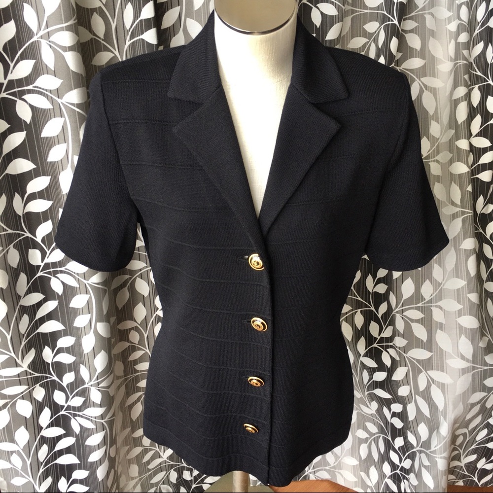 St. John Black Button Down Shirt with Gold Accents
